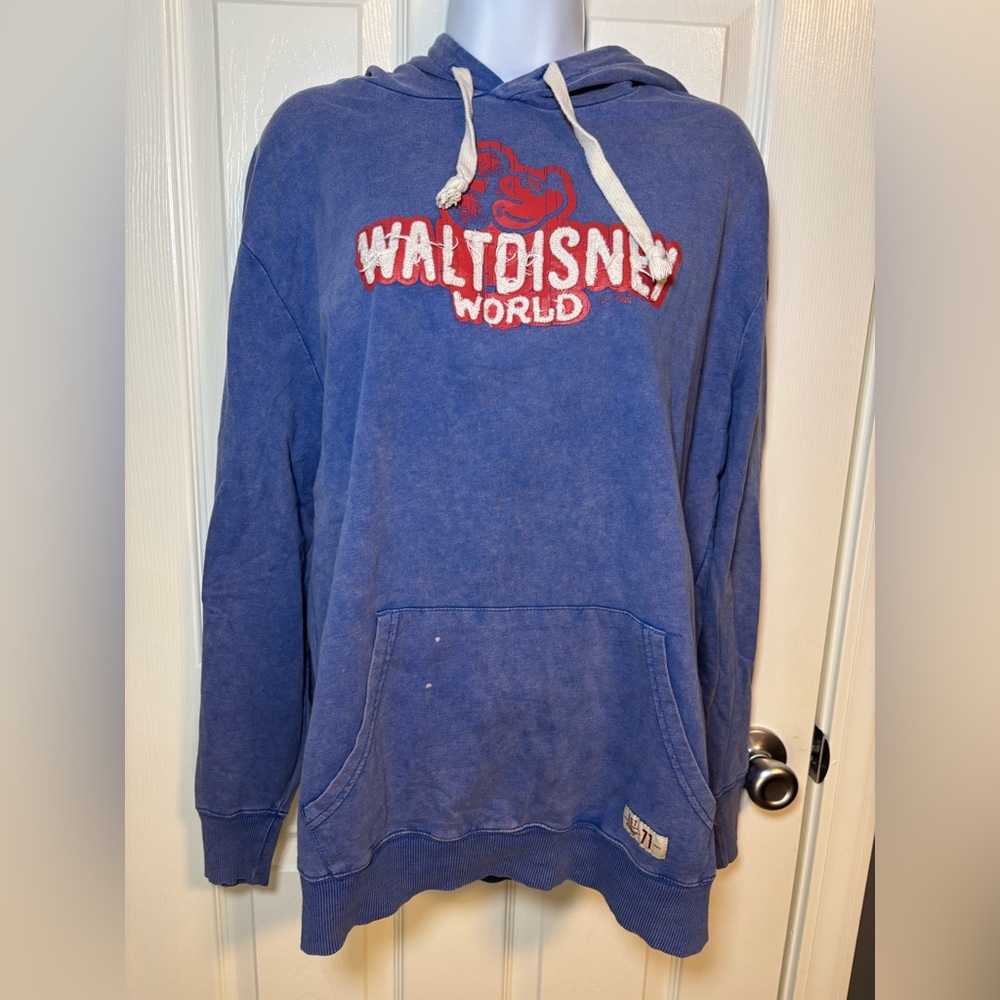 Disney World by Disney Parks distressed blue hoodie with red accents-size medium